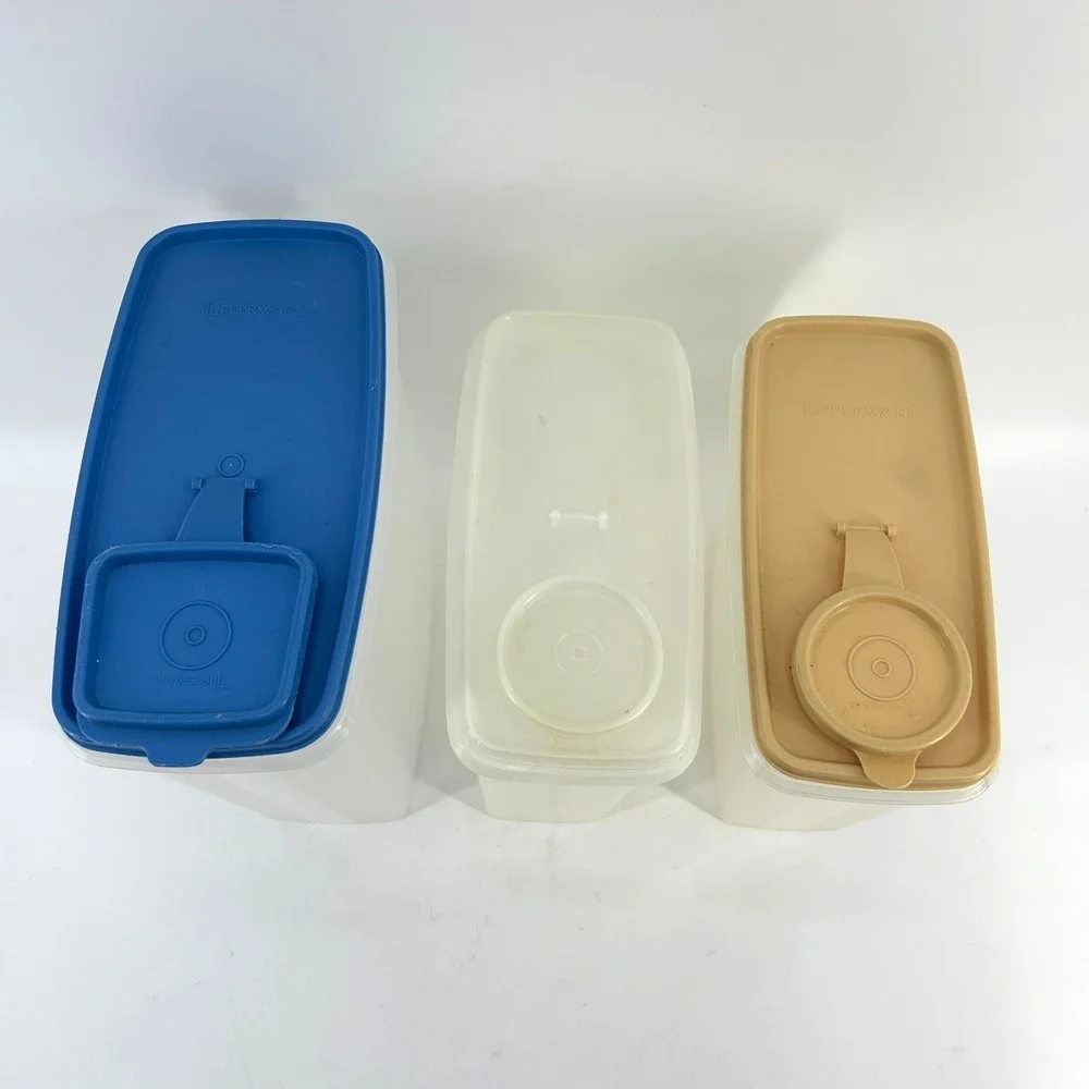Tupperware Modular Mates Cereal Food Storage Containers Lot of 3 Blue Tan White
